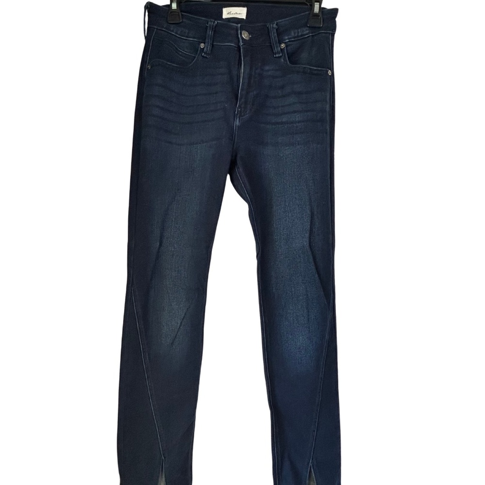 Dark Blue Stretchy Pants – Front Slit, Worn Once, Chic & Comfy